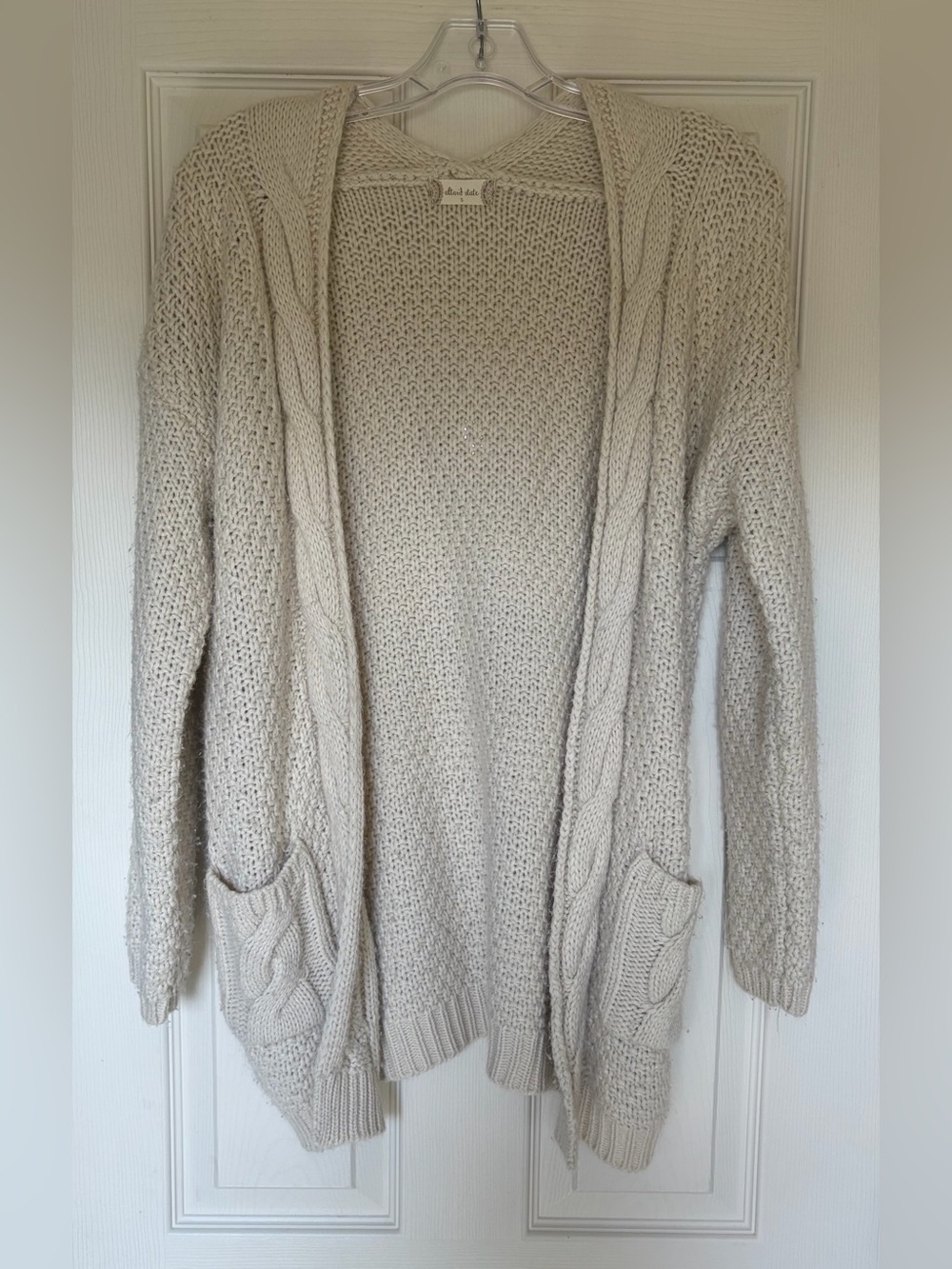 Altar'd State Cream Cable Trim Hooded Cardigan-Small